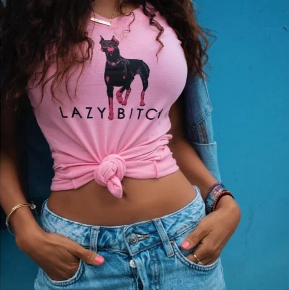 Christina Dienst LAZY LOS ANGELES V Neck T-SHIRT Size Medium Pink NIP - Picture 1 of 5